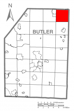 Map of Butler County, Pennsylvania highlighting Allegheny Township