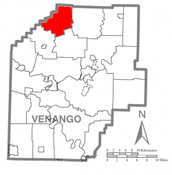 Map of Venango County, Pennsylvania highlighting Plum Township