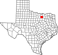Map of Texas highlighting Denton County