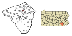 Location of Akron in Lancaster County, Pennsylvania.