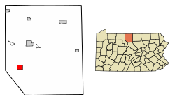 Location of Austin in Potter County, Pennsylvania.