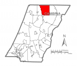 Map of Cambria County, Pennsylvania highlighting Chest Township