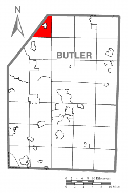 Map of Butler County, Pennsylvania highlighting Mercer Township