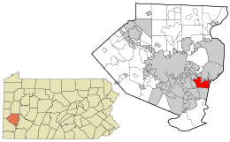 Location in Allegheny County and the state of Pennsylvania