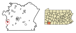 Location of Masontown in Fayette County, Pennsylvania.