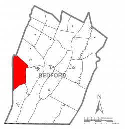 Map of Bedford County, Pennsylvania highlighting Juniata Township