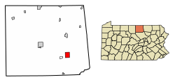 Location of Blossburg in Tioga County, Pennsylvania.