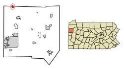 Location of Jamestown in Mercer County, Pennsylvania.
