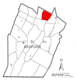 Map of Bedford County, Pennsylvania highlighting Woodbury Township