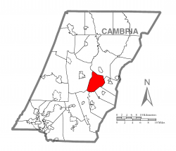 Map of Cambria County, Pennsylvania highlighting Munster Township