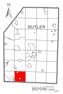 Location of Adams Township in Butler County