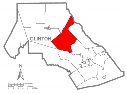 Map of Clinton County, Pennsylvania highlighting Grugan Township