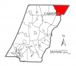 Map of Cambria County, Pennsylvania highlighting Reade Township