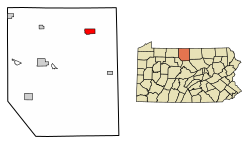 Location of Ulysses in Potter County, Pennsylvania.