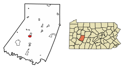Location of Indiana in Indiana County, Pennsylvania.