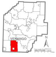 Map of Venango County, Pennsylvania highlighting Clinton Township