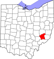 Map of Ohio highlighting Noble County