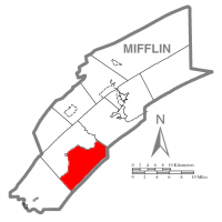 Map of Mifflin County, Pennsylvania highlighting Bratton Township