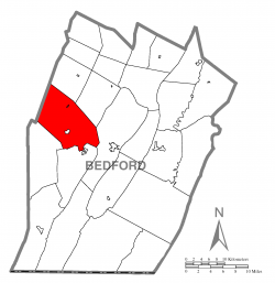 Map of Bedford County, Pennsylvania highlighting Napier Township