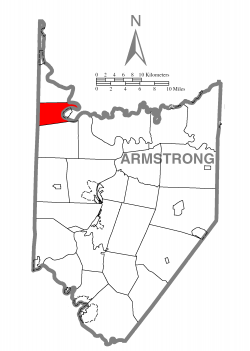 Map of Armstrong County, Pennsylvania highlighting Bradys Bend Township
