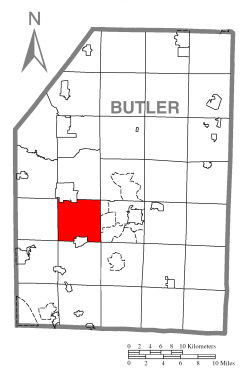 Map of Butler County, Pennsylvania highlighting Connoquenessing Township