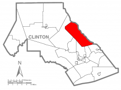 Map of Clinton County, Pennsylvania highlighting Gallagher Township