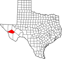 Map of Texas highlighting Jeff Davis County