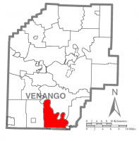 Map of Venango County, Pennsylvania highlighting Scrubgrass Township