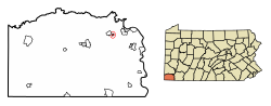 Location of Jefferson in Greene County, Pennsylvania.