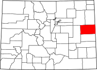 Map of Colorado highlighting Kit Carson County