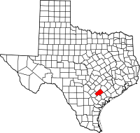 Map of Texas highlighting DeWitt County