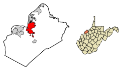 Location of Parkersburg in Wood County, West Virginia.