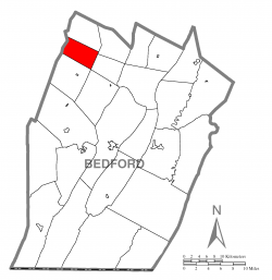 Map of Bedford County, Pennsylvania highlighting Lincoln Township