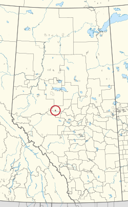 A map of the province of Alberta showing 80 counties and 145 small Indian reserves. One is highlighted with a red circle.