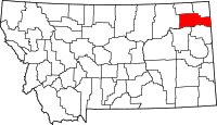Map of Montana highlighting Roosevelt County