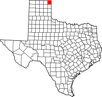 Map of Texas highlighting Lipscomb County