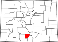 Map of Colorado highlighting Alamosa County