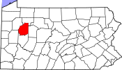 Map showing Clarion County in Pennsylvania