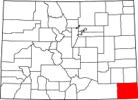 Map of Colorado highlighting Baca County