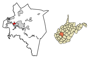 Location of Dunbar in Kanawha County, West Virginia.
