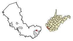 Location of Gilbert in Mingo County, West Virginia.