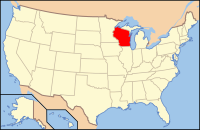 Map of the United States highlighting Wisconsin