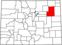 Map of Colorado highlighting Washington County