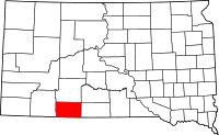 Map of South Dakota highlighting Bennett County