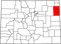 Map of Colorado highlighting Yuma County