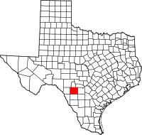 Map of Texas highlighting Uvalde County