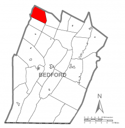 Map of Bedford County, Pennsylvania highlighting Pavia Township