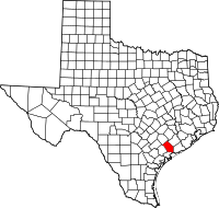 Map of Texas highlighting Jackson County