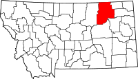 Map of Montana highlighting Valley County
