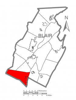 Map of Blair County, Pennsylvania highlighting Greenfield Township
